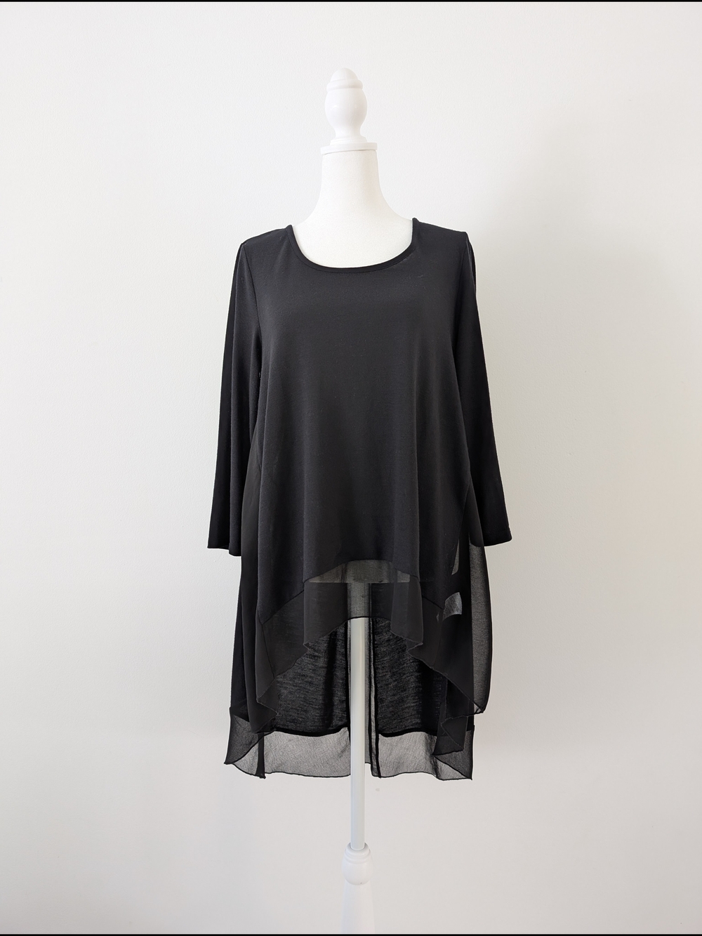 Bar III Blouse Women M Black High-Low Layered Tunic Three Quarter Sleeves Top
